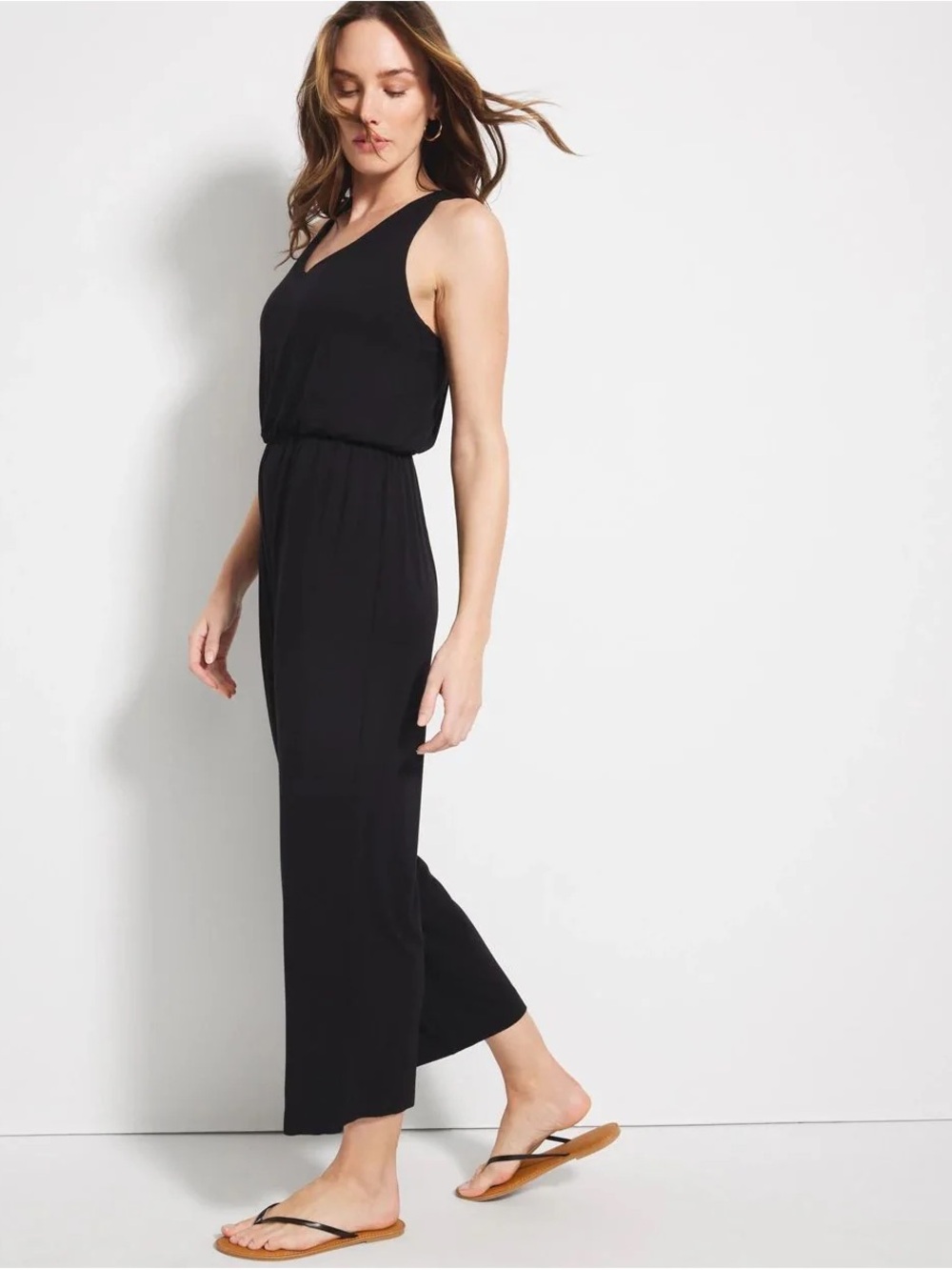 Soma Soleil Ankle Jumpsuit Black Sleeveless Wide-Leg Jumpsuit
